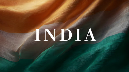 India word centered in abstract tricolor design. Abstract Indian flag colorsの素材