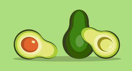Vector set of whole and sliced avocado fruit isolated on a white backgroundのイラスト素材