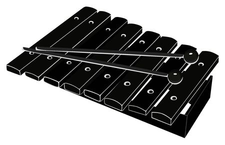 Xylophone with mallets. Black - white vector illustration on white background. Isolated object.のイラスト素材