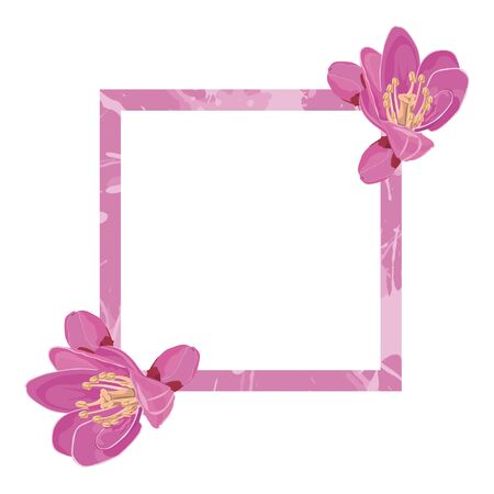 Pink frame decorated with flowers of Bergeniaのイラスト素材