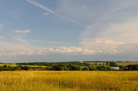 View at the Shatov water storage over the fields, Tula regionの写真素材