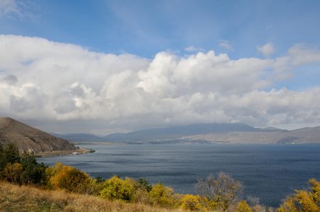Windy autumn day on Sevan lake, Armeniaの写真素材