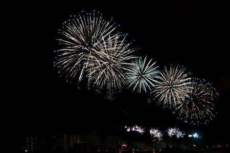 Fireworks at night, Moscow, Russiaの写真素材