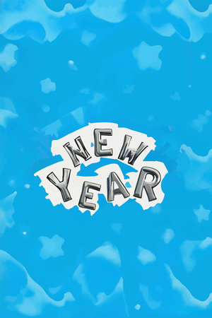 New Year text stylized as silver air balloons on the white highlight and light-blue background with splotches and blots; a watercolor-styled vector illustration for greeting cards.のイラスト素材