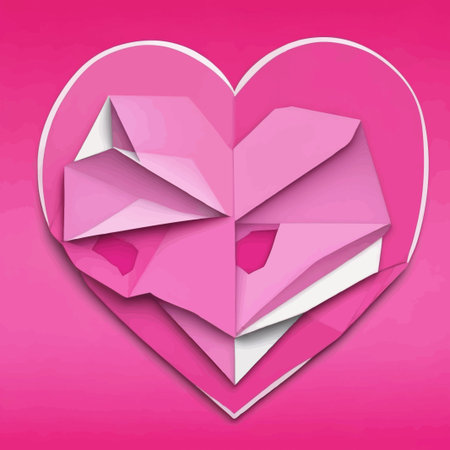 A pink heart shape folded in the origami technique imitating a Valentine's day greeting card against the fuchsia gradient background; a square vector illustration for love holidayのイラスト素材