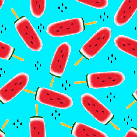 Watermelon seamless pattern watercolor summer fruitの写真素材