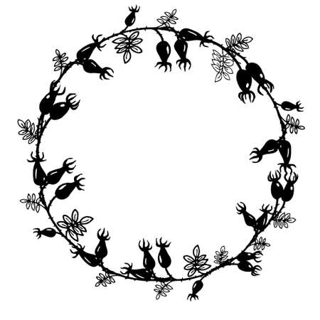 Hand drawn black ink floral clip atrのイラスト素材