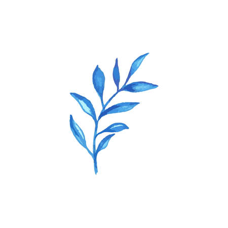 Blue watercolor leves for logo or wedding invitationsのイラスト素材
