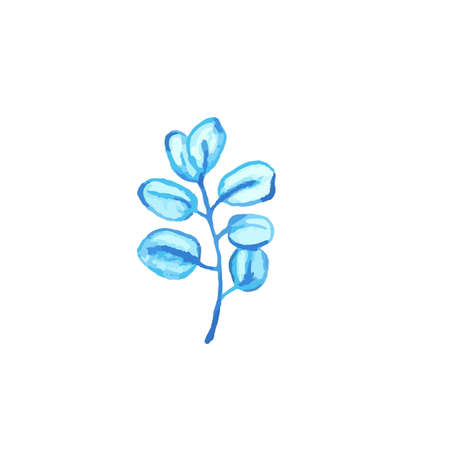 Blue watercolor leves for logo or wedding invitationsのイラスト素材