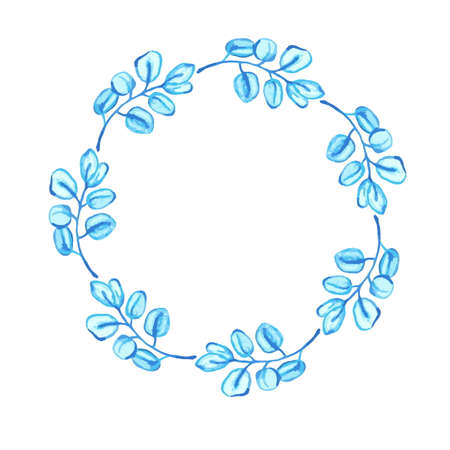 Blue watercolor leves for logo or wedding invitationsのイラスト素材