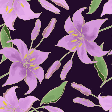 Lilly hand drawn flower,floral seamless pattern for textileのイラスト素材