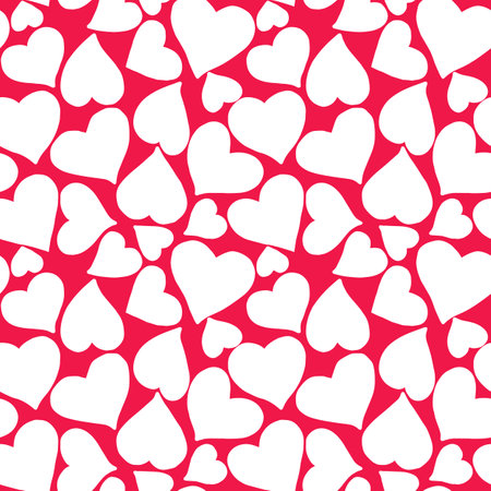 Seamless pattern with white hearts on red background. Vector illustration.のイラスト素材