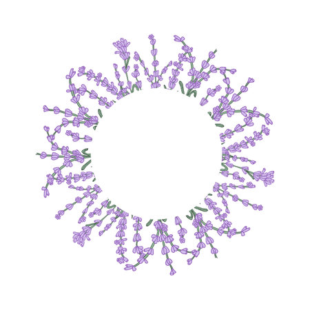 Lavender colorful flower circle wreath for card or invite. Vector background.のイラスト素材