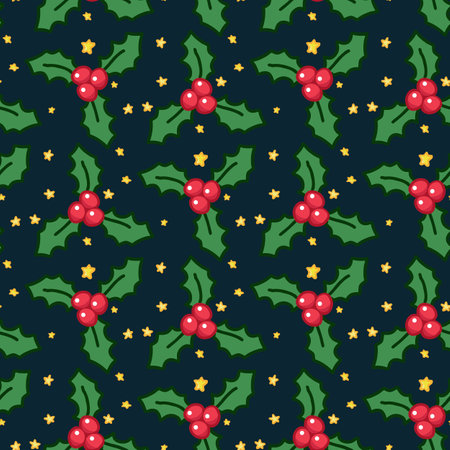 Seamless pattern with Christmas botanical greenery plants. Endless texture for gift wrap, wallpaper, web banner, wrapping paper and fabric. Vector holiday background.のイラスト素材