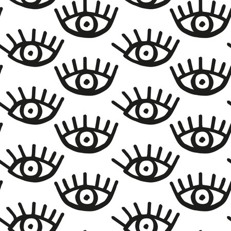 Eye seamless pattern pattern for fabric textile or scrapbook. Hand draw red simple lie art black illustration for surface design. Vector backgroundのイラスト素材