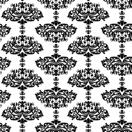 Vector damask vintage baroque ornament. Retro pattern antique style Seamless floral pattern. Royal wallpaper. Gothic background. Vector black and white ornament.のイラスト素材