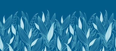 Blue Bamboo Leaves Horizontal Seamless Pattern Borderのイラスト素材