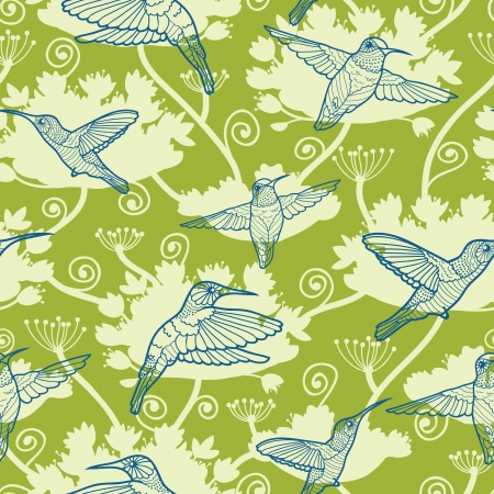Hummingbird Garden Seamless Pattern Backgroundのイラスト素材