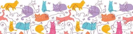 Colorful Cats Horizontal Seamless Pattern Borderのイラスト素材