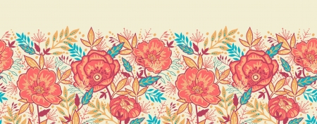 Bright Garden Flowers Horizontal Seamless Pattern Borderのイラスト素材