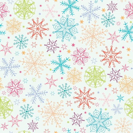 Colorful Doodle Snowflakes Seamless Pattern Backgroundのイラスト素材