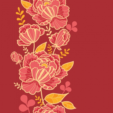 Gold and red flowers vertical seamless pattern borderのイラスト素材