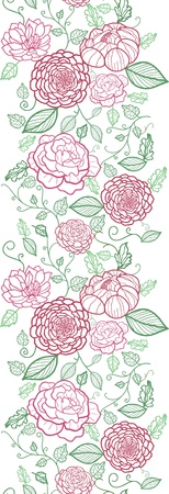 Floral line art vertical seamless pattern background borderのイラスト素材