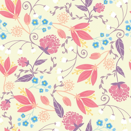 Fresh field flowers and leaves seamless pattern backgroundのイラスト素材