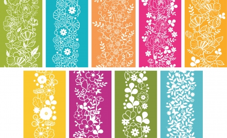 Set Of Nine Spring Flowers Vertical Seamless Patterns Bordersのイラスト素材