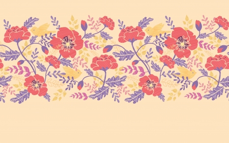 Poppy flowers and birds horizontal seamless pattern borderのイラスト素材