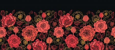Red and black poppy flowers horizontal seamless pattern borderのイラスト素材
