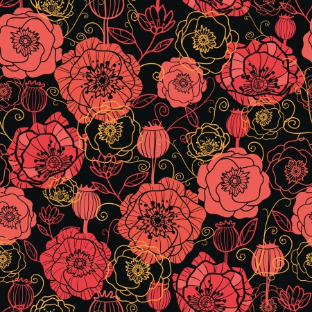 Red and black poppy flowers seamless pattern backgroundのイラスト素材