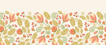 Spring flowers and berries horizontal seamless pattern borderのイラスト素材