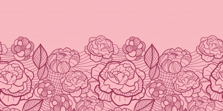 Red line art flowers horizontal seamless pattern borderのイラスト素材