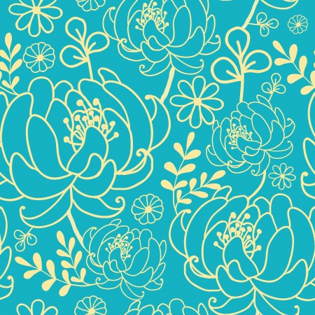 Yellow and blue flowers and leaves seamless pattern backgroundのイラスト素材