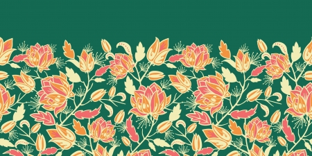 Magical flowers and leaves horizontal seamless pattern borderのイラスト素材