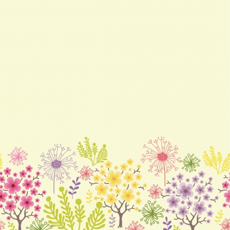 Blossoming trees horizontal seamless pattern background borderのイラスト素材
