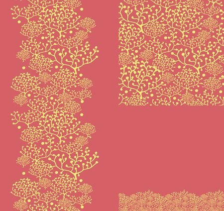 Set of golden plants seamless pattern and borders backgroundsのイラスト素材
