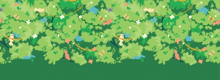 Birds among branches horizontal seamless pattern borderのイラスト素材