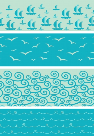 Set of four sea horizontal seamless borders backgroundsのイラスト素材