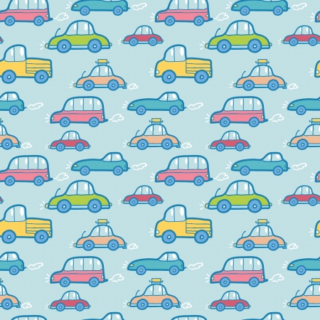 Colorful cartoon cars seamless pattern backgroundのイラスト素材
