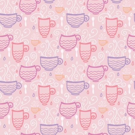 Pink tea cups seamless pattern backgroundのイラスト素材