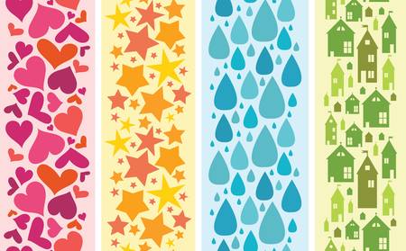 Set of four colorful horizontal seamless patterns bordersのイラスト素材