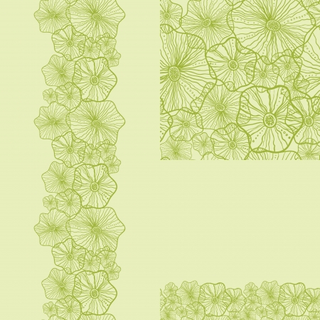Set of green underwater plants seamless pattern and borders backgroundsのイラスト素材