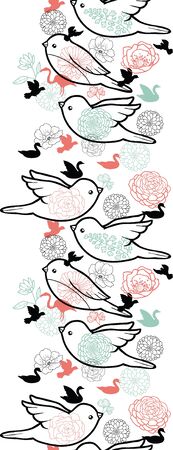 Birds silhouettes vertical seamless pattern background borderのイラスト素材