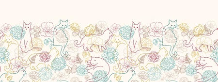 Cats among flowers horizontal seamless pattern background borderのイラスト素材