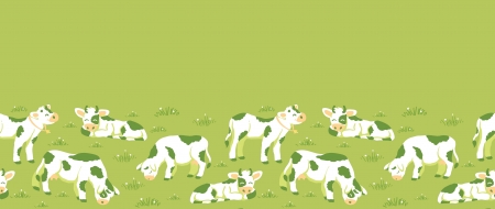 Cows on the field horizontal seamless pattern background borderのイラスト素材