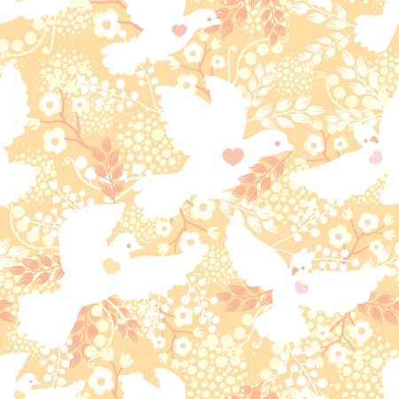 Wedding doves among flowers seamless pattern backgroundのイラスト素材