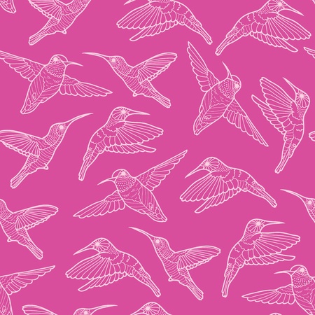 Pink hummingbirds seamless pattern backgroundのイラスト素材