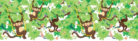 Happy monkeys horizontal seamless pattern borderのイラスト素材